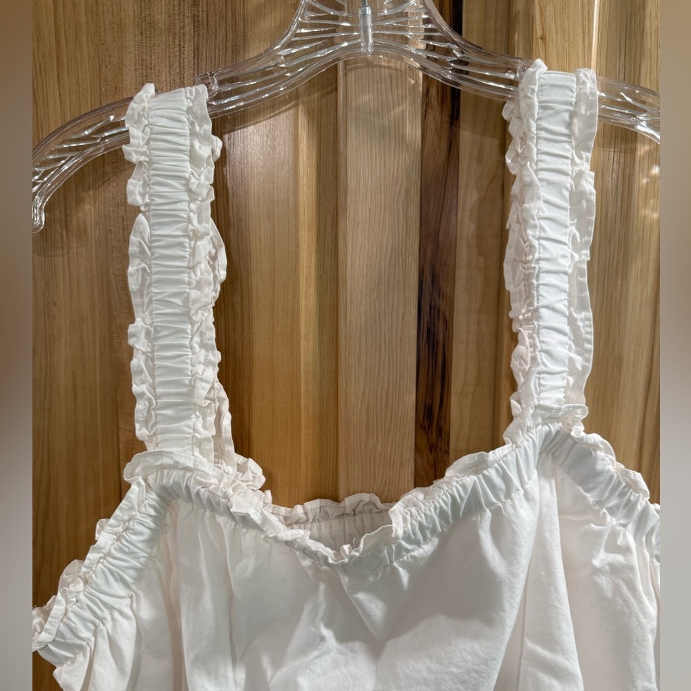 CeCe White Smocked Open Knit Accent Ruffled Crop Camisole Size XL - Picture 3 of 11